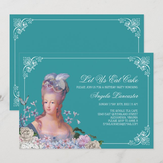 Queen Marie Antoinette Let Us Eat Cake Party Invitation (Front/Back)