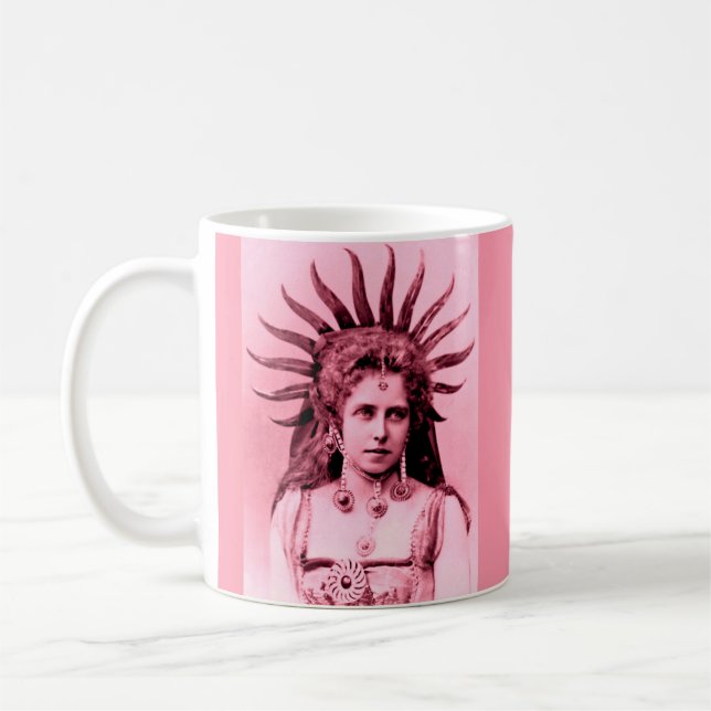 Queen Marie of Romania as the Sun Queen - pink Coffee Mug (Left)