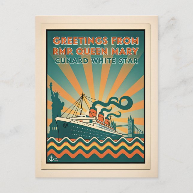 Queen Mary Cunard Lines Retro Postcard (Front)