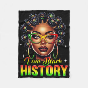Queen Melanin Proud Black Women African I Am Black Fleece Blanket