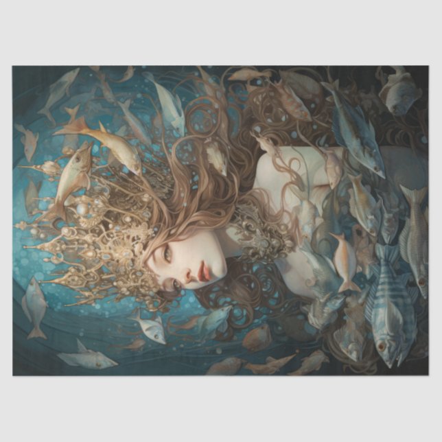 Queen Mermaid And Fishes Under The Sea Tissue Paper (Front)