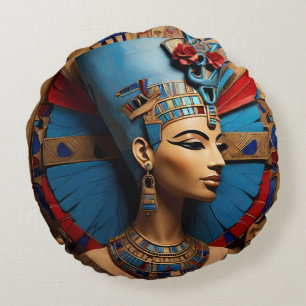 Queen Nefertiti ancient Egyptian God Round Cushion