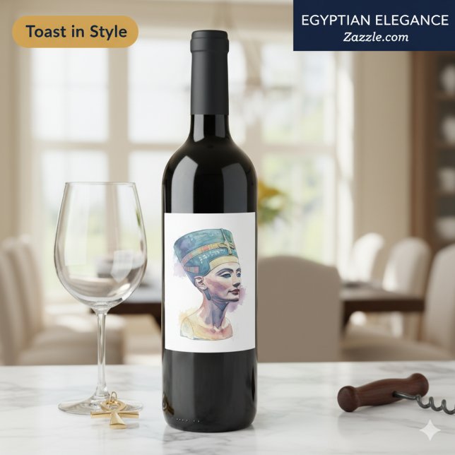 Queen Nefertiti Watercolor – Egyptian Art  Wine Label (Creator Uploaded)