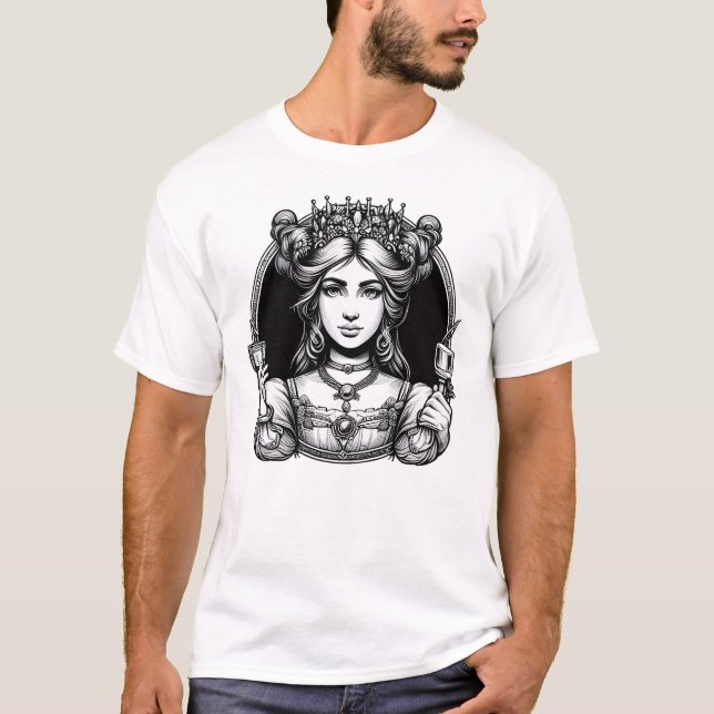 Queen of Cards - Monochrome Illustration T-Shirt (Front)