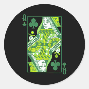 Queen of clubs card st patrick's day botanical classic round sticker