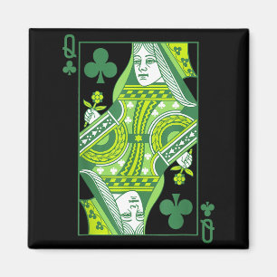 Queen of clubs card st patrick's day botanical magnet