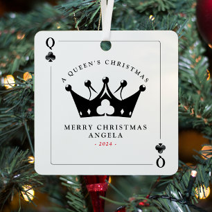 Queen of Clubs Casino Poker Card Christmas Metal Tree Decoration