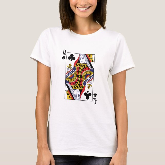 Queen of Clubs Poker Playing Card Casino T-Shirt (Front)
