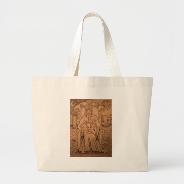 Queen Of Cups - Tarot Card Large Tote Bag (Front)