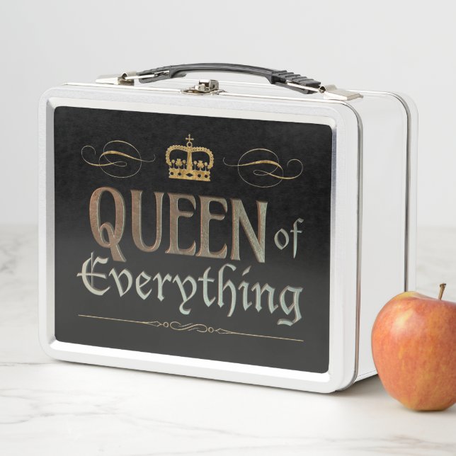 QUEEN of Everything Mediaeval Lettering Royal Crow Metal Lunch Box (In Situ)