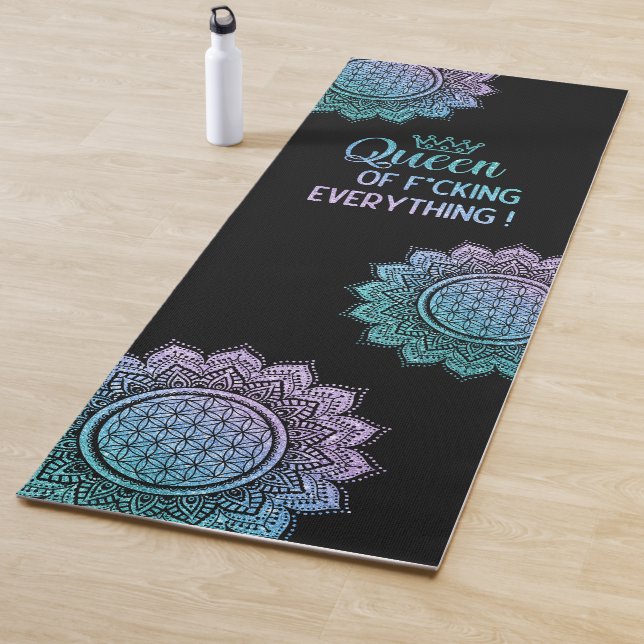 Queen of f*cking everything teal glitter mandala yoga mat (In Situ)