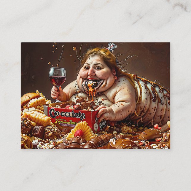 “Queen of Gluttonous Decay” Colourful Portrait Business Card (Front)