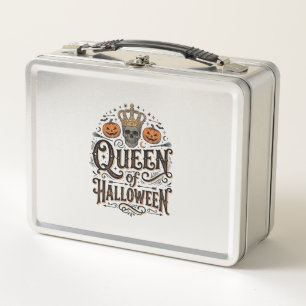 Queen of Halloween Vintage Skull Pumpkin Shirt Des Metal Lunch Box