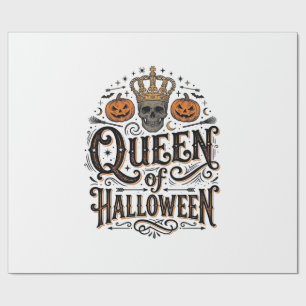 Queen of Halloween Vintage Skull Pumpkin Shirt Des Wrapping Paper