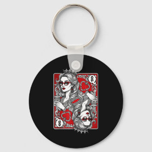 Queen Of Heart Playing Card Coffee Lover Gambling Key Ring