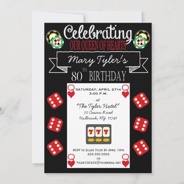 Queen of Hearts 80th Birthday Party Invitation (Front)