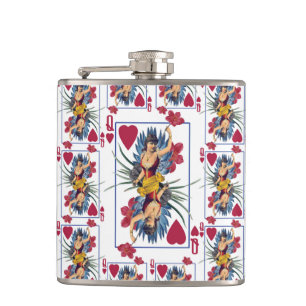 Queen of Hearts and Flowers Hip Flask