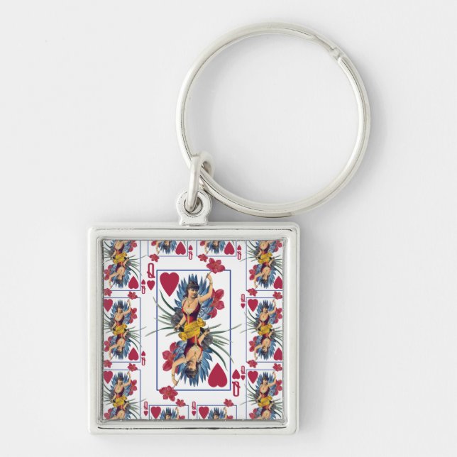 Queen of Hearts and Flowers Key Ring (Front)