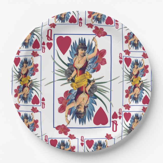 Queen of Hearts and Flowers Paper Plate (Front)