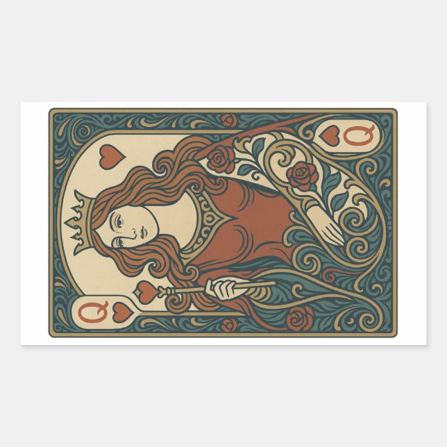 Queen of Hearts — Art Nouveau Rosework Portrait Rectangular Sticker (Front)