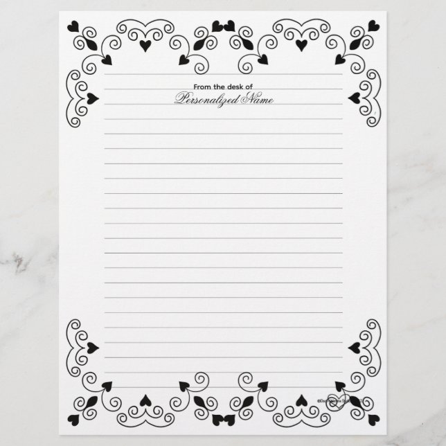 Queen of Hearts - Black Lined Custom Letterhead (Front)
