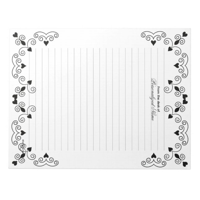 Queen of Hearts - Black Lined Notepad (Front)