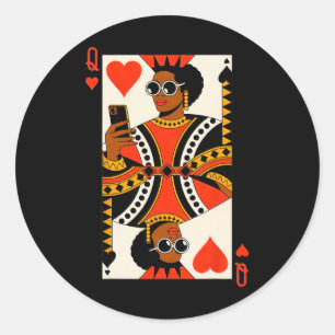 Queen Of Hearts Card Black Woman Melanin Pride Afr Classic Round Sticker