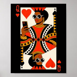 Queen Of Hearts Card Black Woman Melanin Pride Afr Poster
