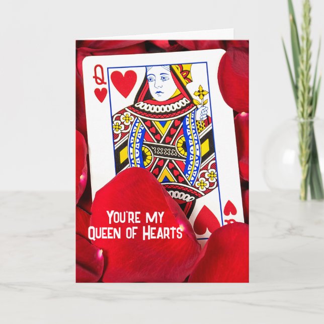 Queen of Hearts Card In Rose Petals (Front)