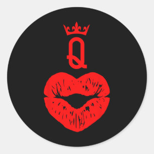 Queen Of Hearts Card Valentine Lips. Valentine Kis Classic Round Sticker