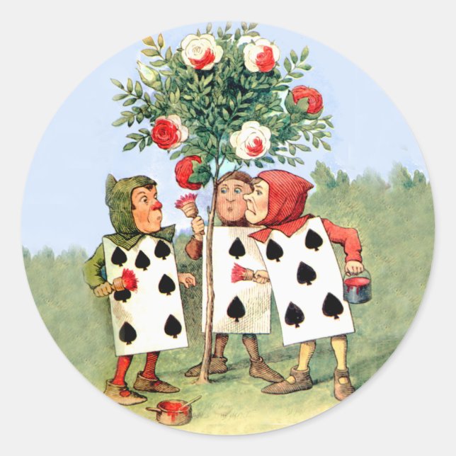Queen of Hearts' Cardmen Paint the Queens Roses Classic Round Sticker (Front)