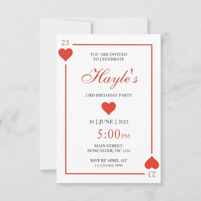 Queen of Hearts Casino Playing Cards 23rd Birthday (Front)