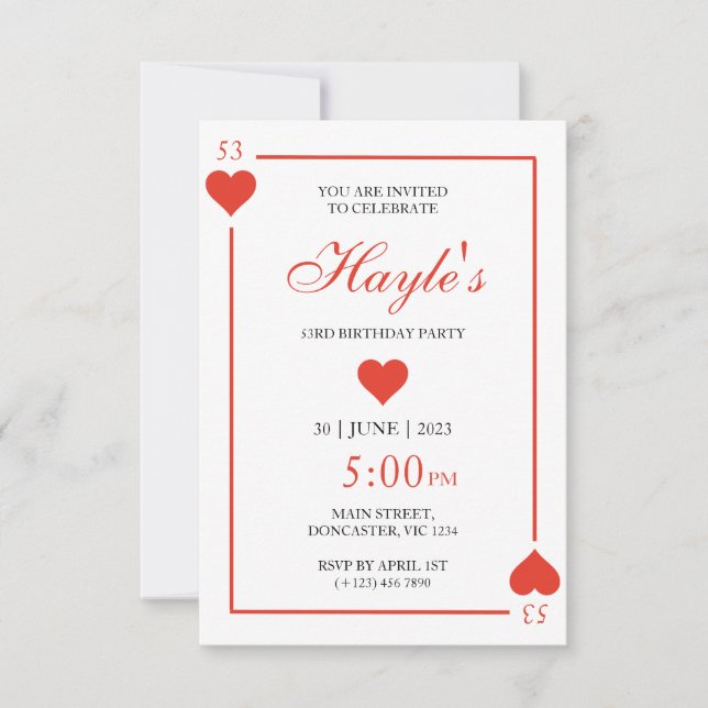 Queen of Hearts Casino Playing Cards 53rd Birthday (Front)