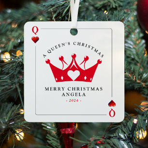 Queen of Hearts Casino Poker Card Christmas Metal Tree Decoration