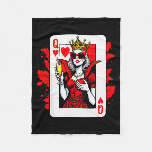 Queen Of Hearts Champagne Lover Womens Ladys Valen Fleece Blanket
