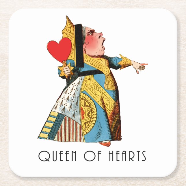 Queen of Hearts Classic Alice in Wonderland Square Paper Coaster (Front)
