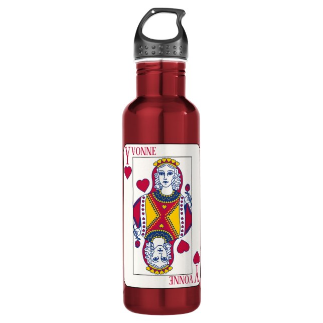 Queen of Hearts Custom Name Playing Card 710 Ml Water Bottle (Front)