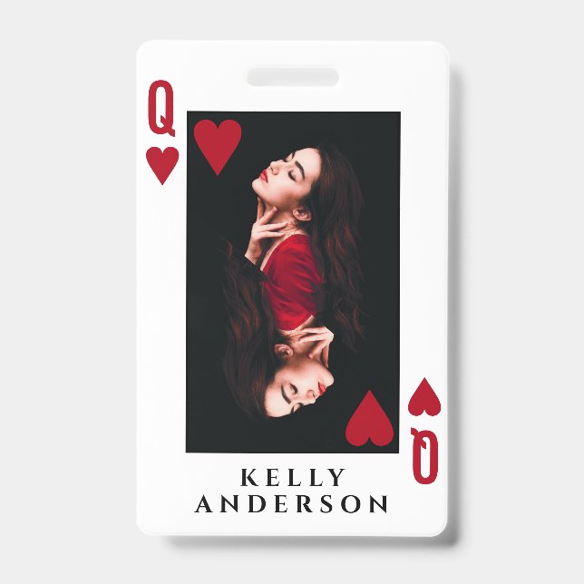 Queen of Hearts Feminine Photo Hairdresser Name ID Badge (Front)