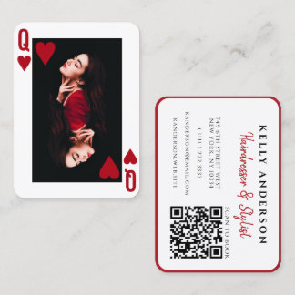 Queen of Hearts Feminine Photo QR Code Hairdresser Business Card