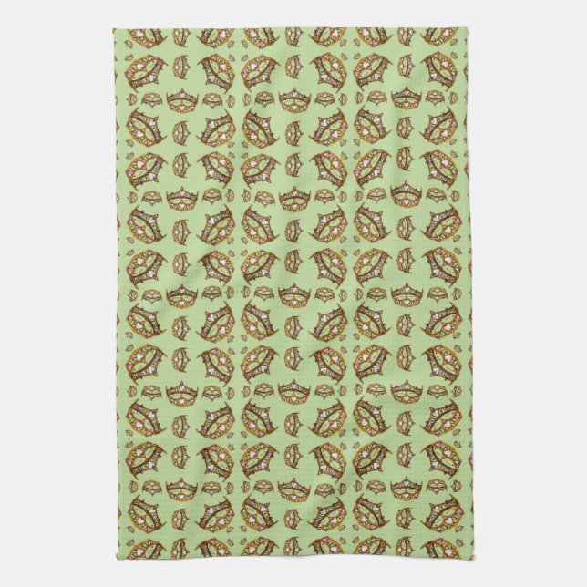 Queen of Hearts Gold Crown Tiaras mint green Tea Towel (Vertical)