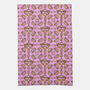 Queen of Hearts Gold Crown Tiaras pink Tea Towel