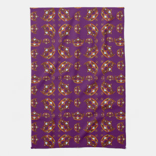 Queen of Hearts Gold Crown Tiaras royal purple Tea Towel