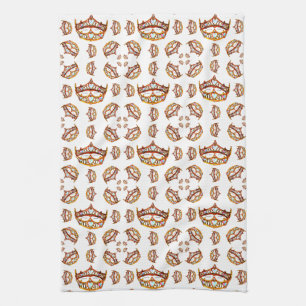 Queen of Hearts Gold Crown Tiaras white Tea Towel