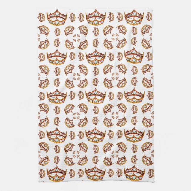 Queen of Hearts Gold Crown Tiaras white Tea Towel (Vertical)