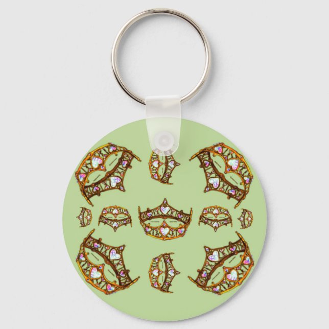 Queen of Hearts Gold Crowns Tiaras green keychain (Front)