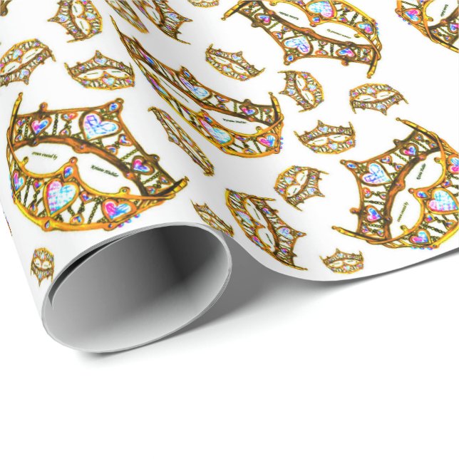 Queen of Hearts Gold Crowns Tiaras wrapping paper (Roll Corner)