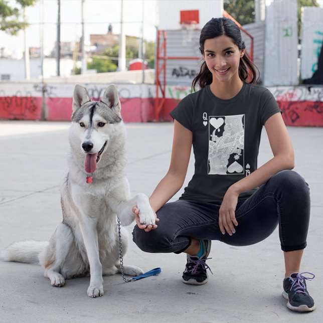 Queen of Hearts Graphic White Grey on Black T-Shirt (Creator Uploaded)