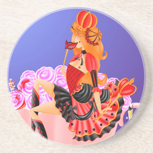 Queen of Hearts in teacup Coaster (Front)