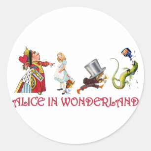 QUEEN OF HEARTS, MAD HATTER & BILL THE LIZARD CLASSIC ROUND STICKER