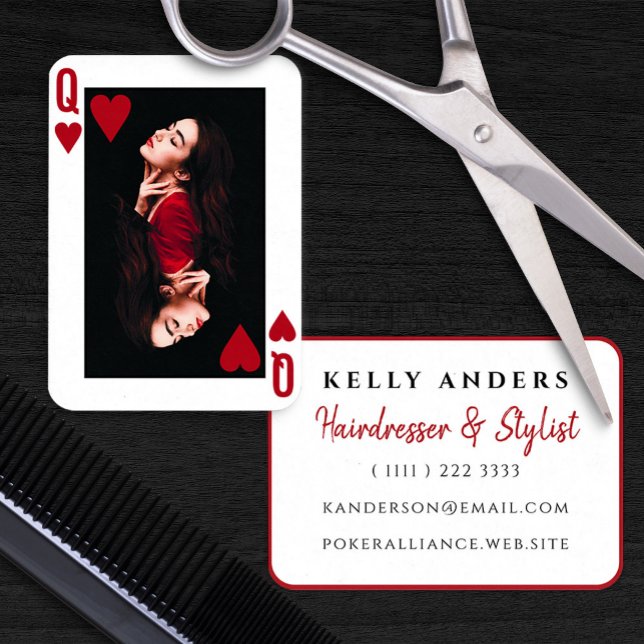Queen of Hearts Modern Feminine Photo Hairdresser Business Card (Queen of Hearts Modern Feminine Photo Hairdresser Business Card)